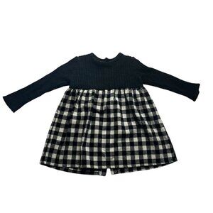 Petit Indi Baby Girls Black and White Gingham Dress 12 Months